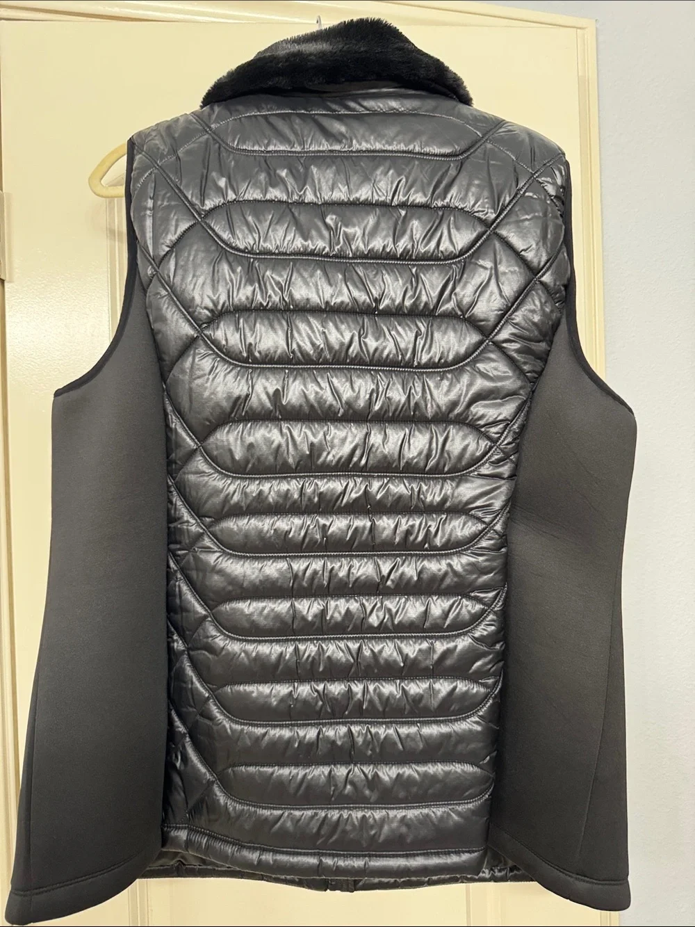Michael Kors Black Quilted Vest with Faux-Fur Collar